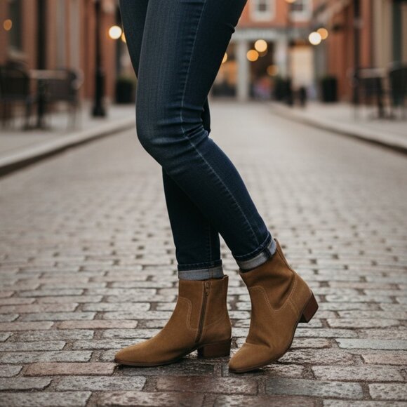 Cole Haan New Women;s 8 1/2 B, Naia Ankle Bootie Boots Tan Suede Side zip  read - Picture 1 of 9